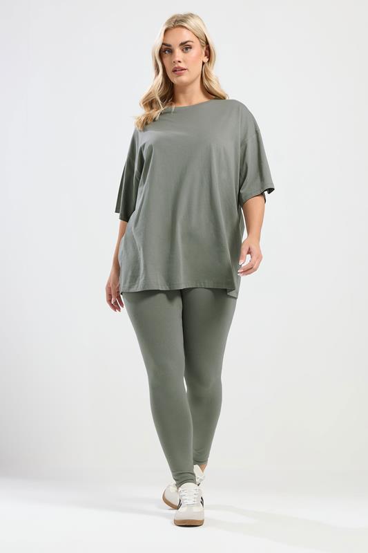 YOURS Plus Size Khaki Green Relaxed Longline T-Shirt | Yours Clothing 1