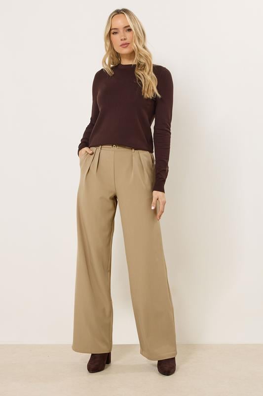  LTS Tall Natural Brown Buckle Wide Leg Trousers
