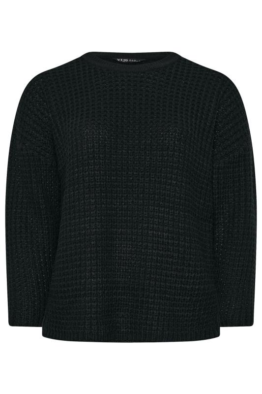 YOURS Plus Size Black Waffle Knit Jumper | Yours Clothing 6