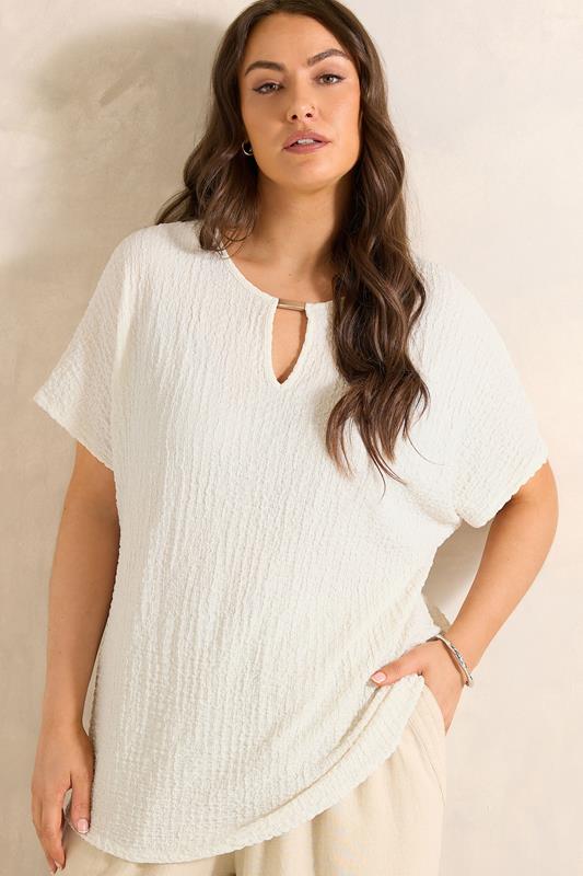  EVANS Curve White Grown On Sleeve Textured Top