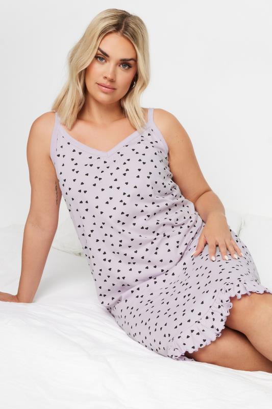 YOURS Plus Size 2 PACK Purple Heart Print Chemise Nightdresses | Yours Clothing 2