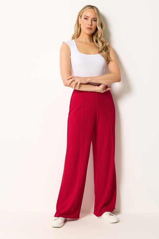 LTS Tall Bright Red Textured Pleated Wide Leg Trousers