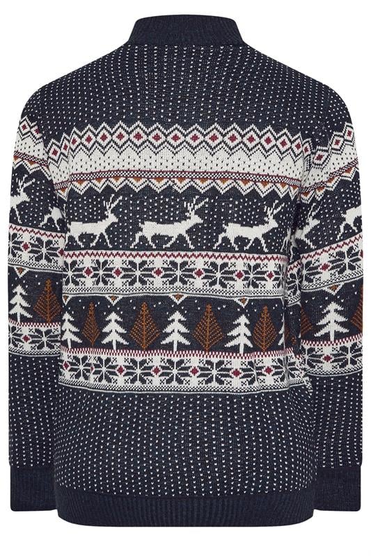 D555 Big & Tall Navy Blue Christmas Quarter Zip Jumper | BadRhino 4