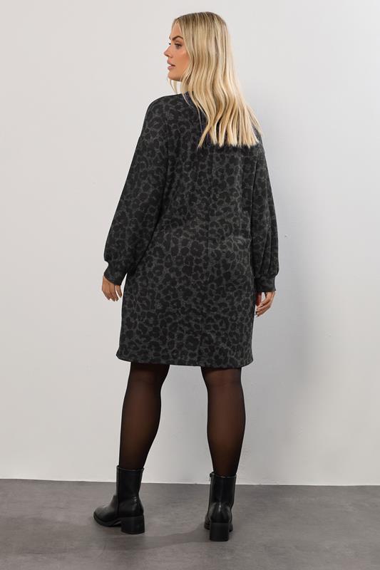 YOURS Plus Size Grey Leopard Soft Touch Jumper Dress | Yours Clothing 2