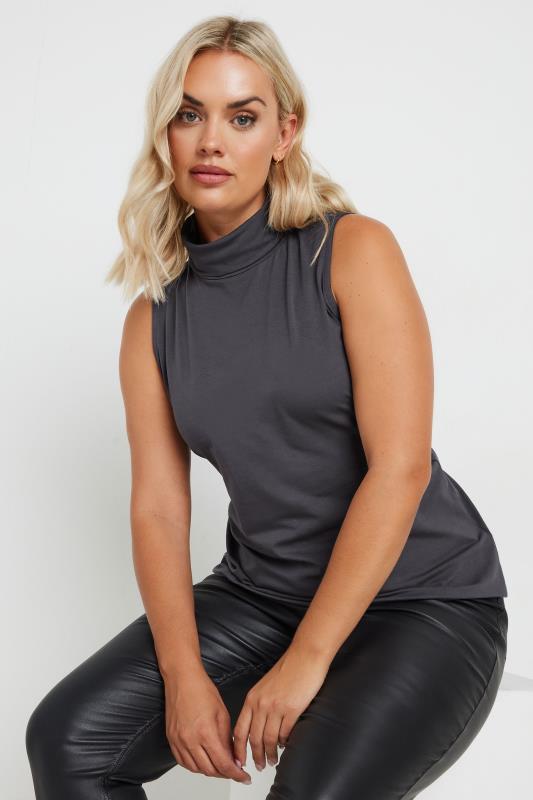 Plus Size  YOURS Curve Charcoal Grey Turtle Neck Sleeveless Top