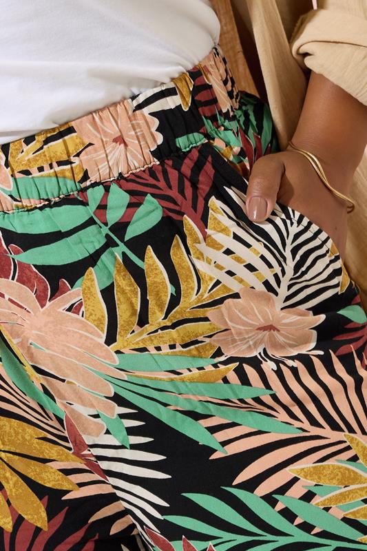 YOURS Plus Size Black Tropical Print Wide Leg Trousers | Yours Clothing 4