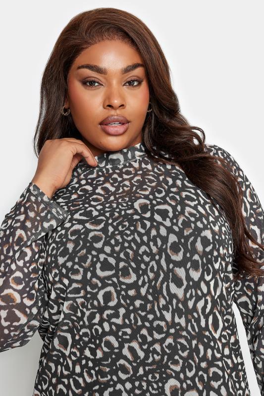 YOURS Curve Grey Leopard Print Mesh Top | Yours Clothing 4