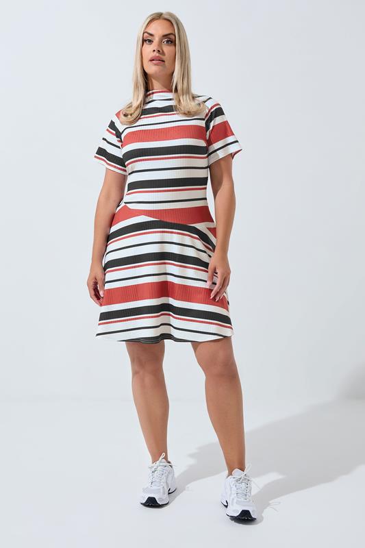 LIMITED COLLECTION Plus Size Red & Black Stripe Mini Swing Dress | Yours Clothing 1