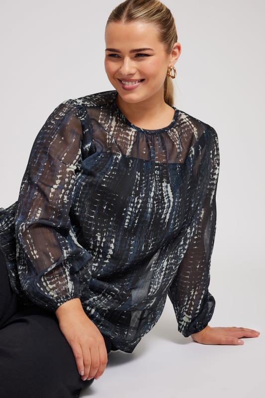 YOURS LONDON Curve Navy Blue Snake Print Metallic Chiffon Blouse | Yours Clothing  5