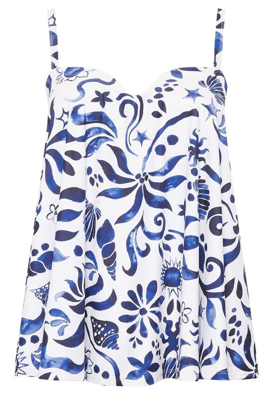 YOURS Plus Size White Abstract Floral Print Tankini Top | Yours Clothing 9