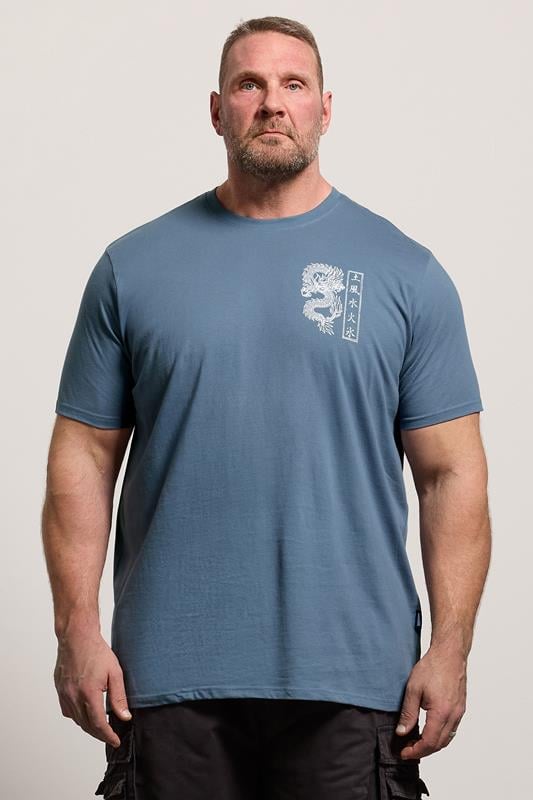 BadRhino Big & Tall Blue Extra Long Dragon Graphic T-Shirt