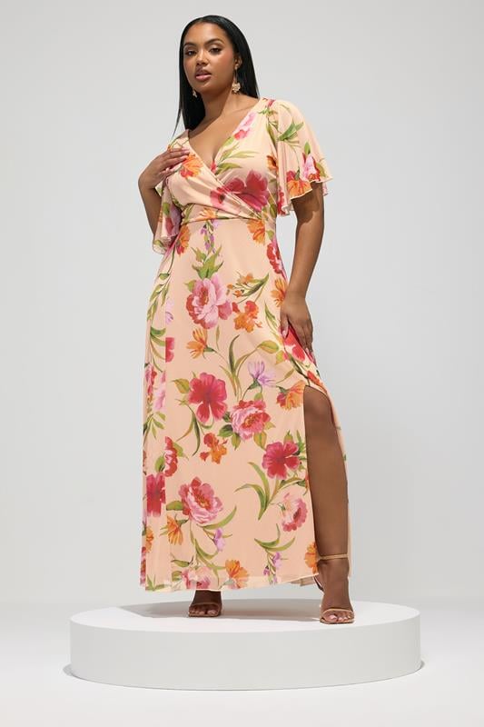 Plus Size  YOURS LONDON Curve Nude Floral Wrap Dress