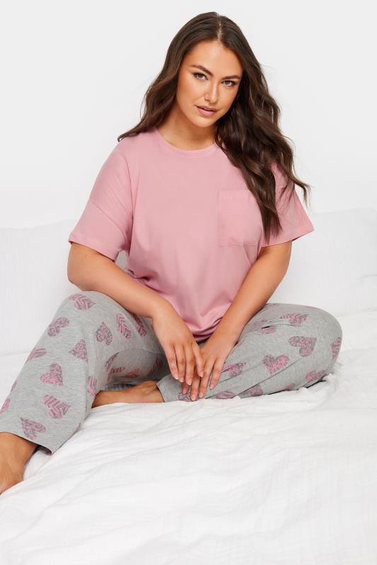 YOURS 4 PACK Plus Size Grey Love Heart Print Pyjama Set | Yours Clothing 2