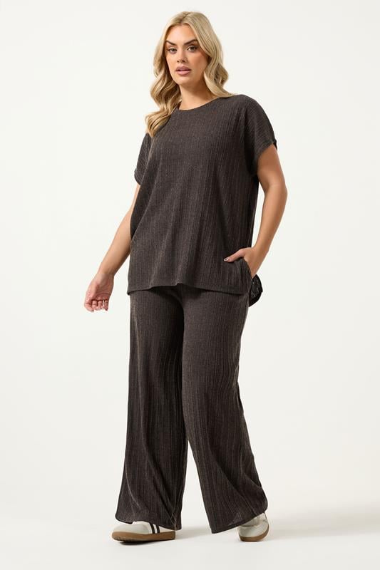 YOURS Plus Size Chocolate Brown Knitted T-Shirt | Yours Clothing 1