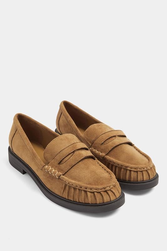 Tan Faux Suede Loafers In Wide EEE Fit | Yours Clothing 1
