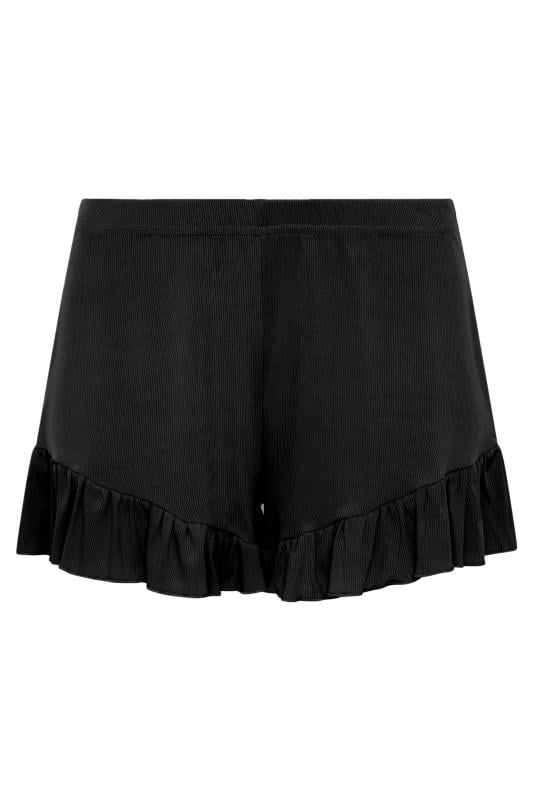 LIMITED COLLECTION  Black Frill Ribbed Pyjama Shorts | Yours Clothing 6