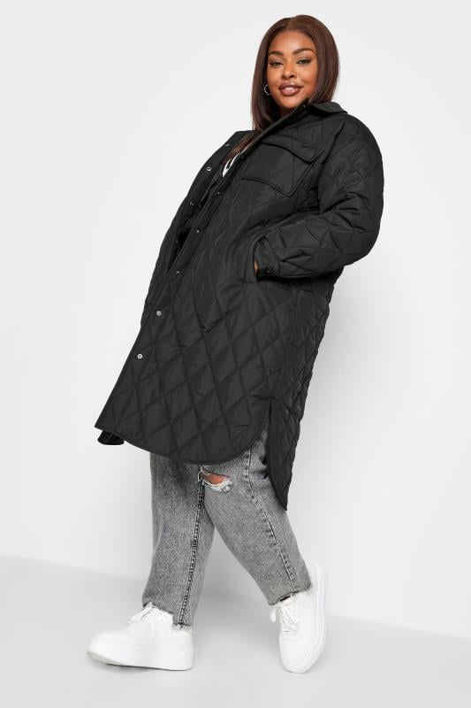 Plus Size  YOURS Curve Black Longline Quilted Jacket