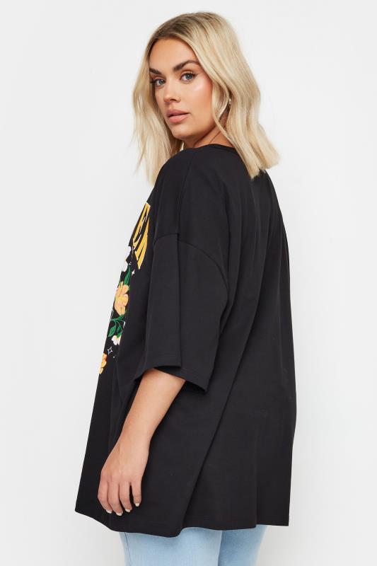 YOURS Plus Size Black 'Wildflower' Slogan Oversized T-Shirt | Yours Clothing 3