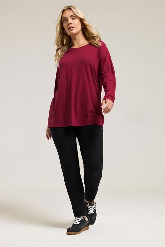 YOURS Plus Size Red Long Sleeve Core T-Shirt | Yours Clothing 1