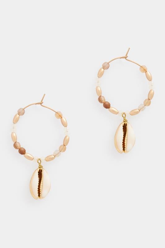 Gold Tone Shell Bead Hoop Earrings | Yours Clothing 1