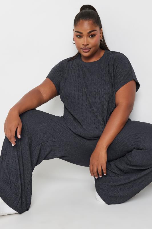 Yours Plus Size Grey Crinkle Plisse Wide Leg Trousers | Yours Clothing 4