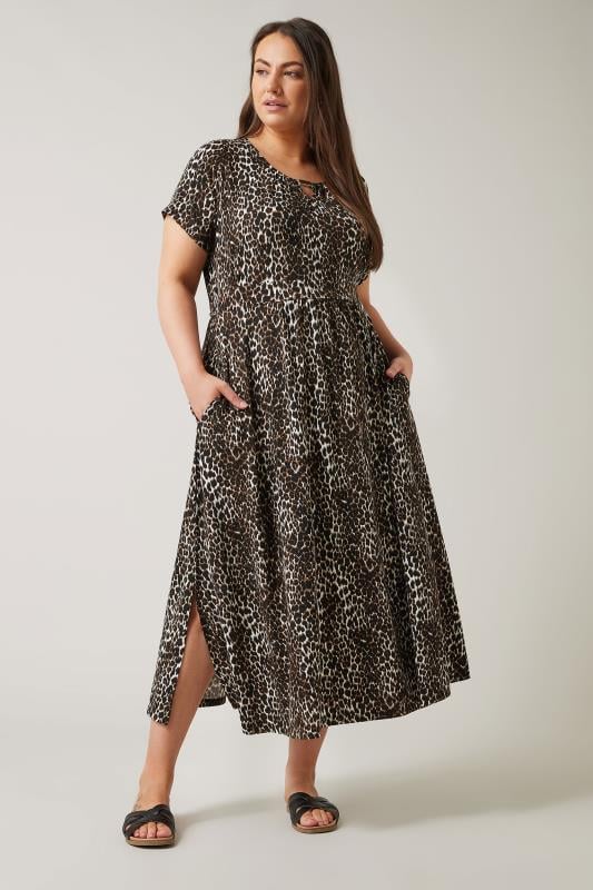 Plus Size  EVANS Curve Brown Leopard Print Midaxi Dress