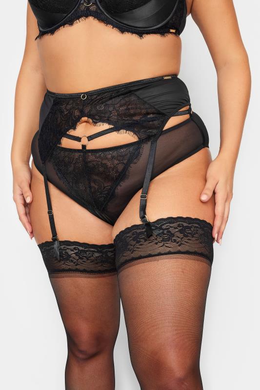 YOURS Curve Black Mesh Lace Detail Suspender Belt | Yours Clothing 1