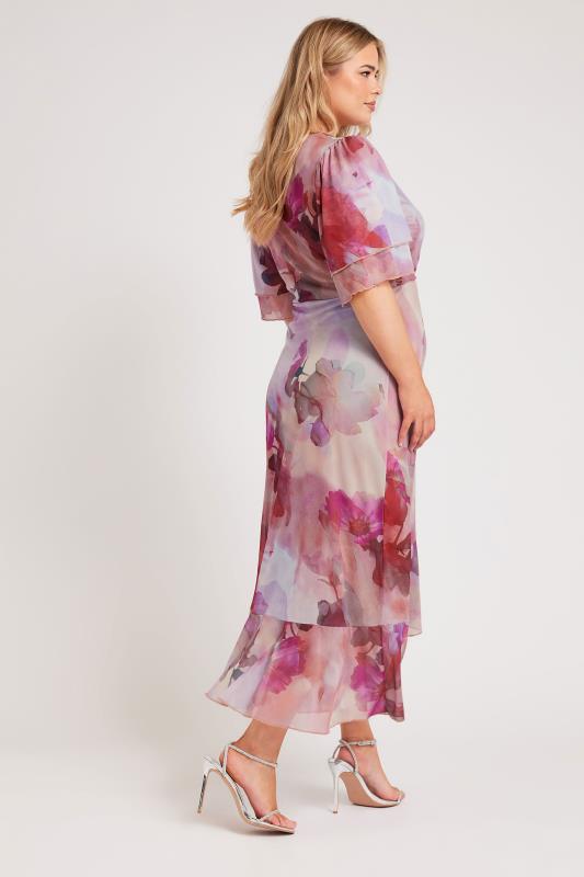 YOURS LONDON Plus Size Pink Abstract Floral Print Wrap Maxi Dress | Yours Clothing 4