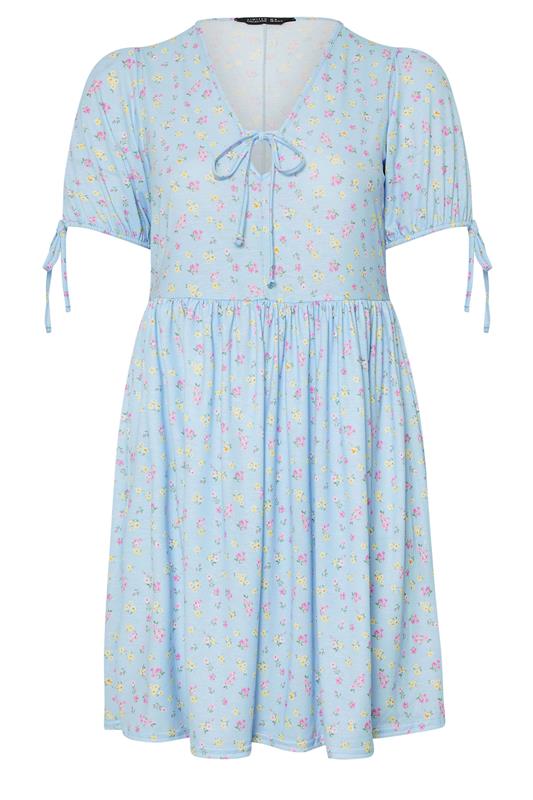 LIMITED COLLECTION Plus Size Blue Ditsy Floral Tie Neck Mini Dress | Yours Clothing 2