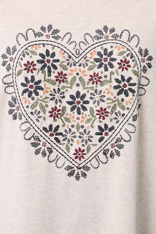 YOURS Plus Size Cream Floral Heart Embroidered T-Shirt | Yours Clothing 4