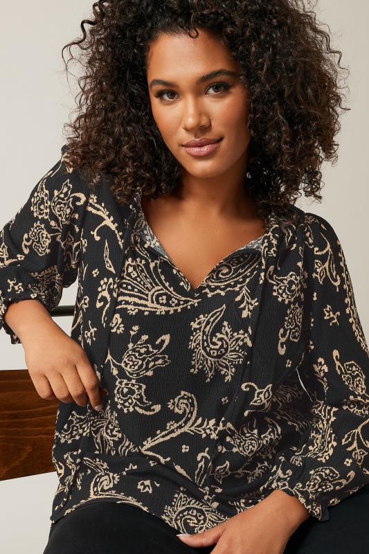 EVANS Plus Size Black Paisley Print Crepe Tie Neck Blouse | Evans  4