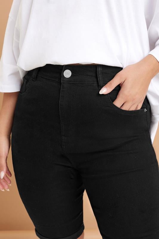 YOURS Plus Size Black Turn Up Denim Shorts | Yours Clothing 4