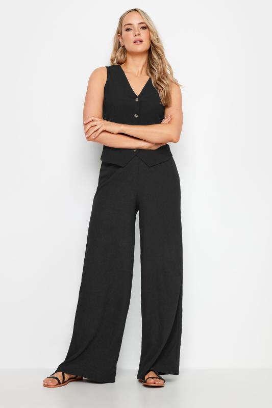 LTS Tall Black Wide Leg Textured Trousers | Long Tall Sally 1