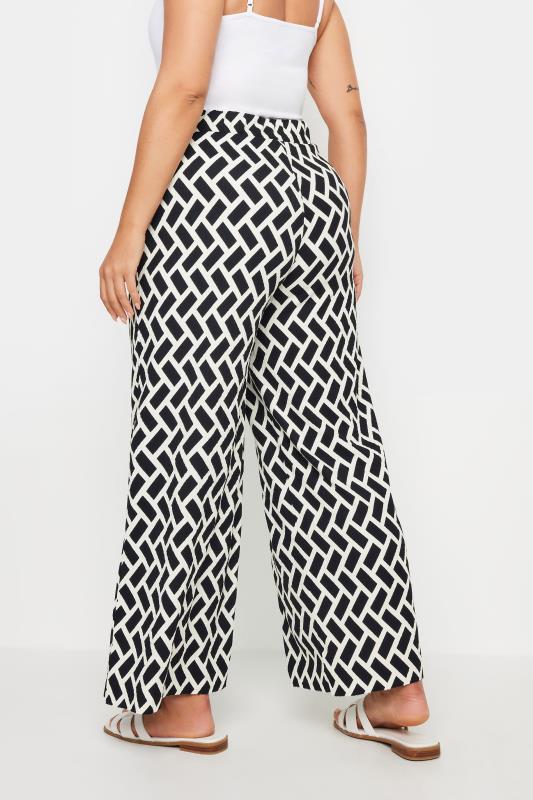 YOURS Plus Size Black Geometric Print Textured Wide Leg Trousers | Yours Clothing 3