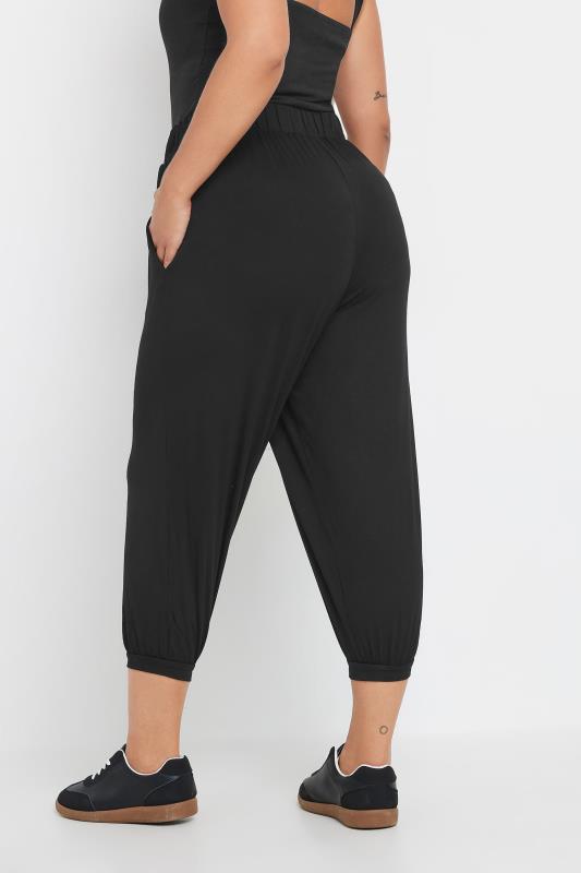 Plus Size Black Cropped Jersey Harem Joggers | Yours Clothing 3