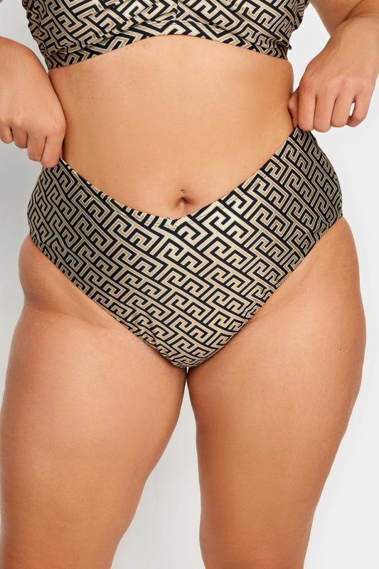 YOURS Plus Size Black Metallic Geometric Print Bikini Brief | Yours Clothing 3