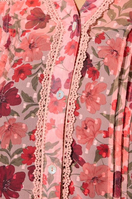 YOURS LONDON Plus Size Pink Floral Dobby Crochet Trim Blouse | Yours Clothing 4
