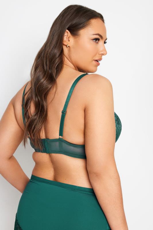 YOURS Plus Size Green Lace Detail Satin Padded Plunge Bra | Yours Clothing 4