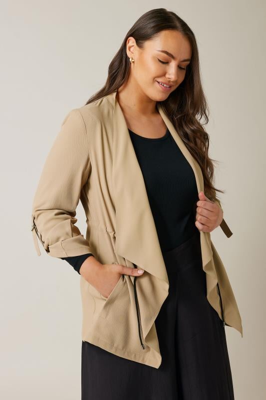 Plus Size  EVANS Curve Beige Brown Waterfall Jacket