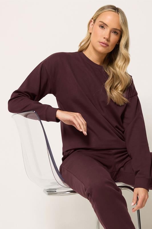 LTS Tall Women's Dark Cherry Red Crew Neck Sweatshirt | Long Tall Sally 1