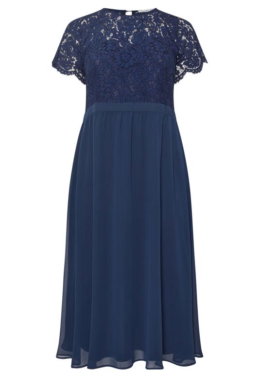 YOURS LONDON Plus Size Navy Blue Lace Sweetheart Midi Dress | Yours Clothing 5