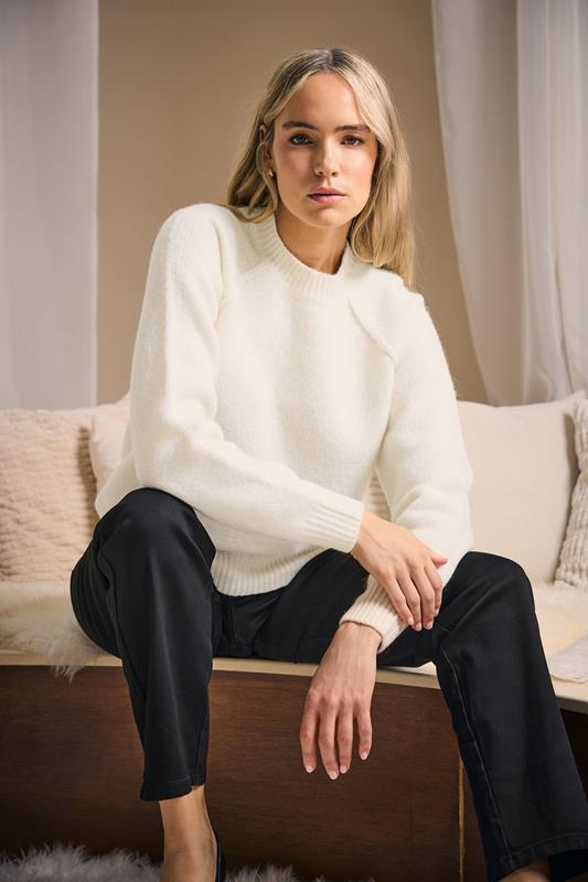  LTS PREMIUM Tall Ivory White Wool Seam Front Jumper