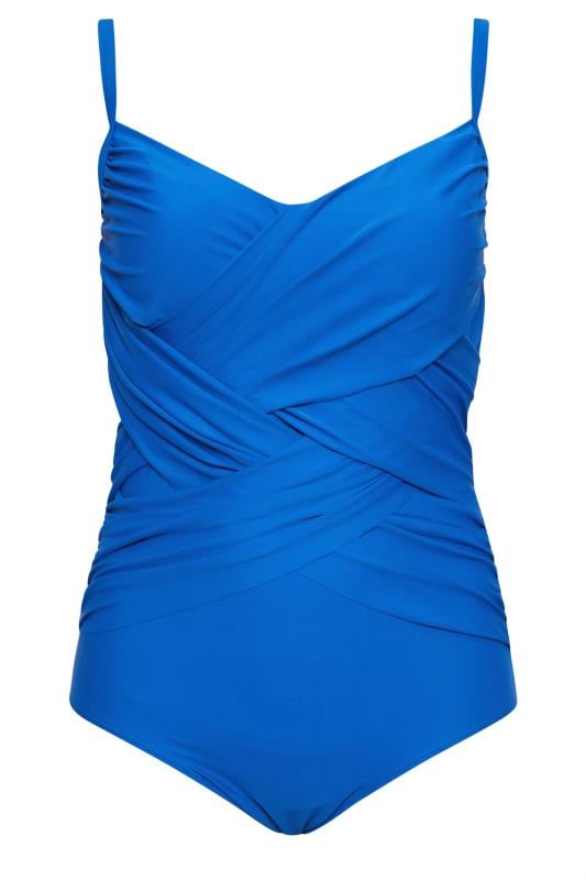 YOURS Plus Size Blue Double Crossover Super Sculpt Swimsuit | Yours Clothing 7