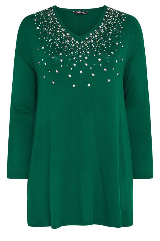 YOURS Plus Size Green Star Stud Embellished Swing Top | Yours Clothing 5