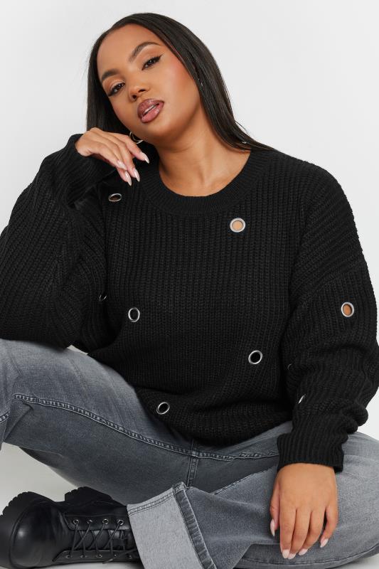 YOURS Plus Size Black Eyelet Knit Jumper | Yours Clothing 6