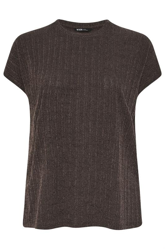 YOURS Plus Size Chocolate Brown Knitted T-Shirt | Yours Clothing 5
