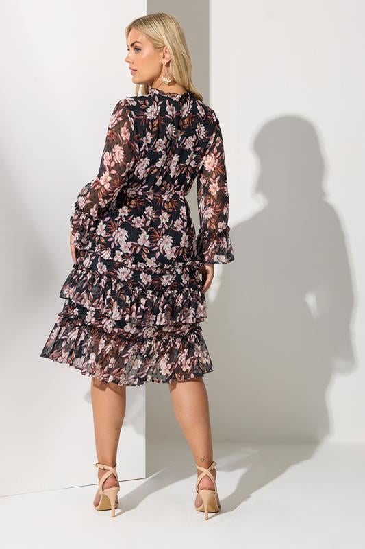 YOURS LONDON Plus Size Black Floral Dobby Ruffle Mini Dress | Yours Clothing 2