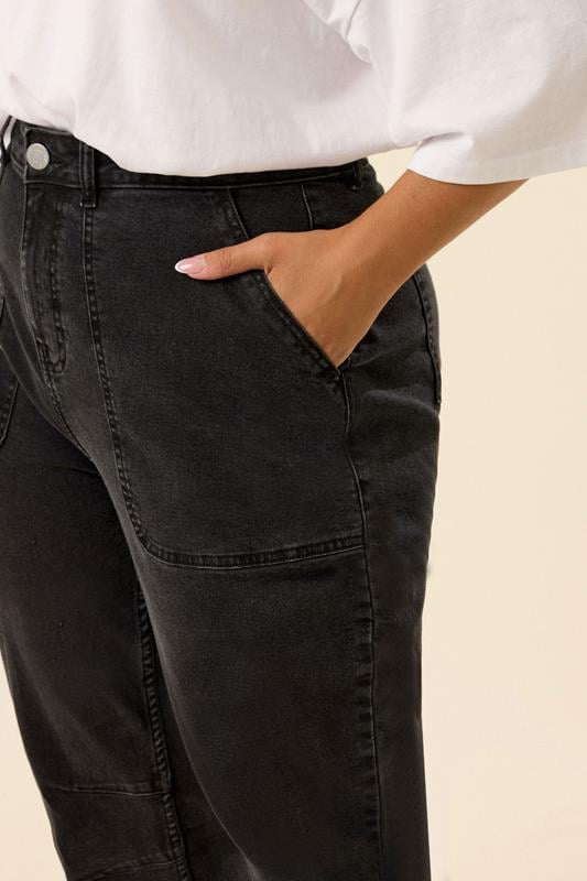 YOURS Plus Size Washed Black Slim Barrel Jeans | Yours Clothing 4
