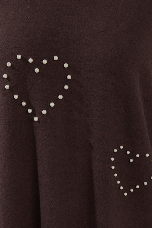 YOURS Plus Size Chocolate Brown Pearl Embellished Soft Touch Jumper | Yours Clothing 4