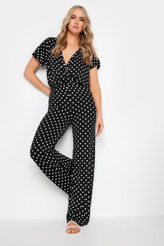 LTS Tall Black Polka Dot Wrap Jumpsuit | Long Tall Sally 1